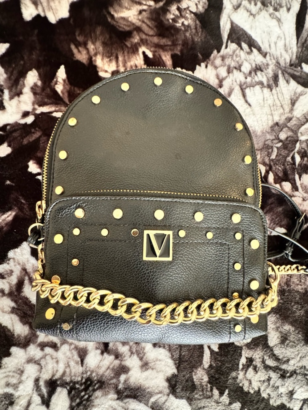 Victoria's Secret Black Studded Mini Backpack with Gold Accents